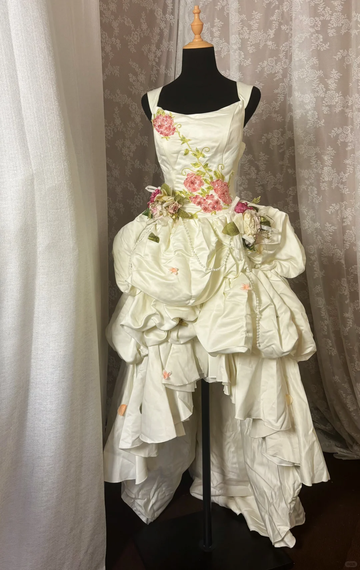 Vintage Embroidery Floral A Line Straps Layered Satin Homecoming Dress Cocktail Dress HZ1023
